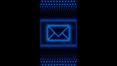 Vertical video blue neon email sign with waves of dots loop animation