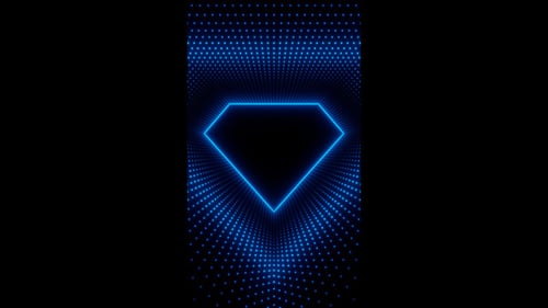 Vertical video blue neon diamond frame with waves of dots loop animation