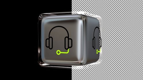 Ícone de suporte animado em um cubo de vidro, canal alfa, em loop, exclusivo, renderização 3D