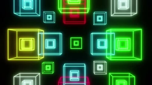 Glowing Abstract Neon Cubes Grid Background Loop