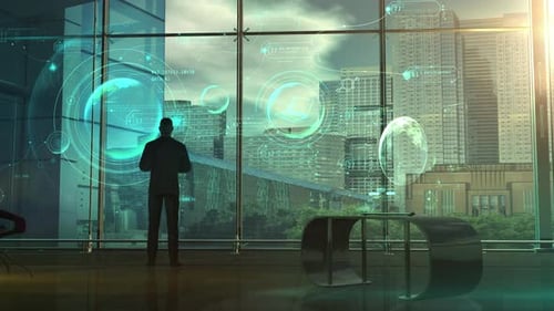 Futuristic HUD with Global Data and Tech Elements Animation