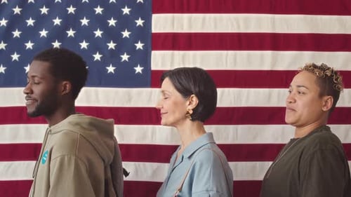 US Citizens in Queue at the Voting Station