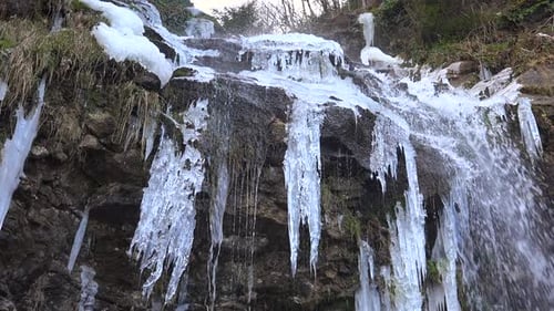 Icy Waterfall in Winter Landscape