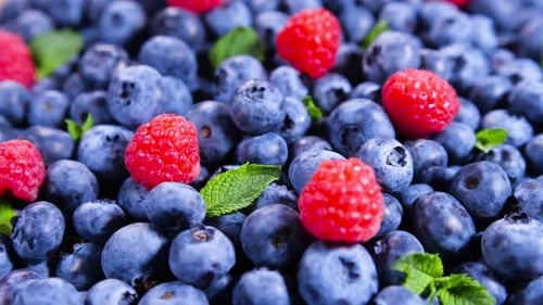 Fresh Berries Close Up with Blueberries and Raspberries