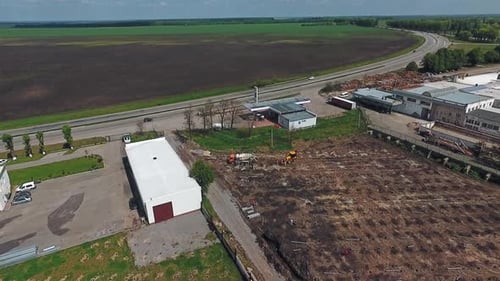 Construction equipment on site. Aerial view of industrial construction equipment