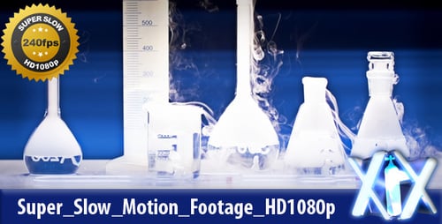Laboratory Glassware with Smoke and Fog on Blue
