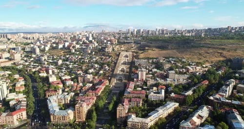 Aerial View of Cityscape with Tiered Architecture