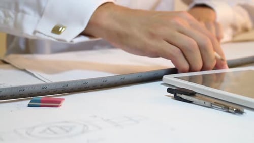 Engineer Working On Drawing