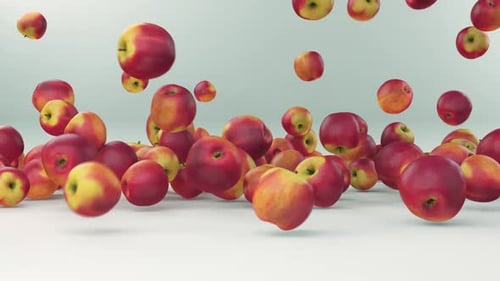 3D Realistic Falling Red Apples Bouncing Animation