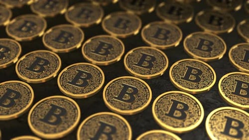 Golden Bitcoin Cryptocurrency Coins Moving Loop Background