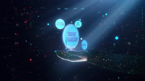 Digital Tech Hand Presentation Múltiples etiquetas industriales