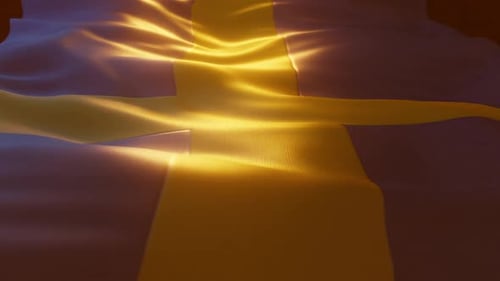 Waving Flag of Sweden with Realistic Fabric and Golden Light
