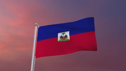 Haiti Flag Waving Against Sunset Sky