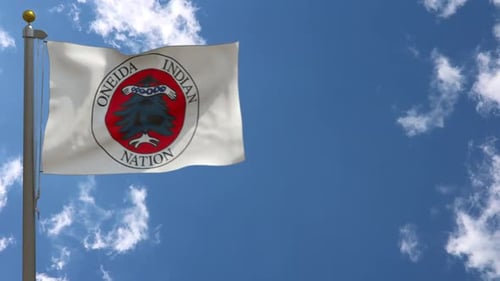 Oneida Indian Nation Flag Waving Against Blue Sky