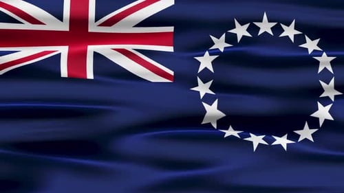 Cook Islands Flag Waving Realistically with Smooth Fabric Animation