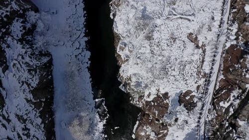 Aerial View of Snowy River in Winter