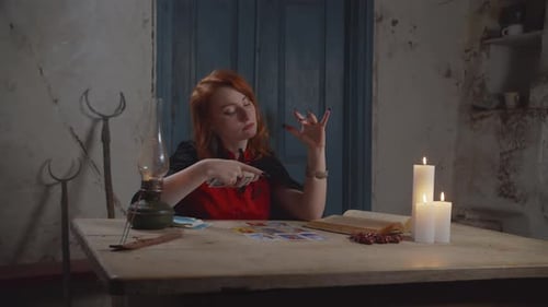 Soothsayer Practicing Divination with Tarot Cards