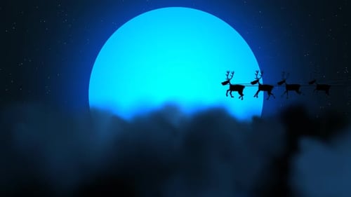 Santa's Sleigh and Reindeer Flying Across a Christmas Night Sky