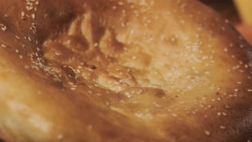 Extreme Close Up View of Georgian Pita Bread with Sesame Seeds