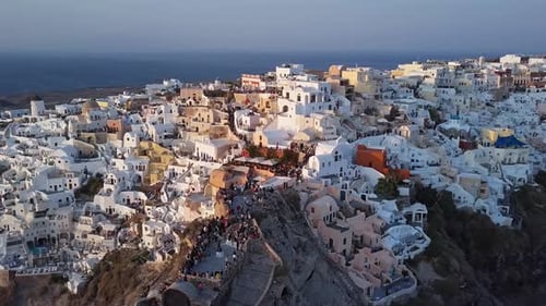 Aerial Panorama of Oia Town at Sunset Santorini