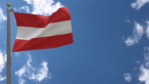 Austrian Flag Waving in Realistic Slow Motion Against Blue Sky