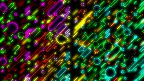 Vibrant Neon Glowing Lines and Circles Abstract Background Loop