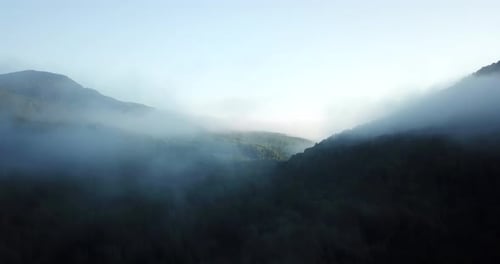 Aerial View of Misty Mountain Valley