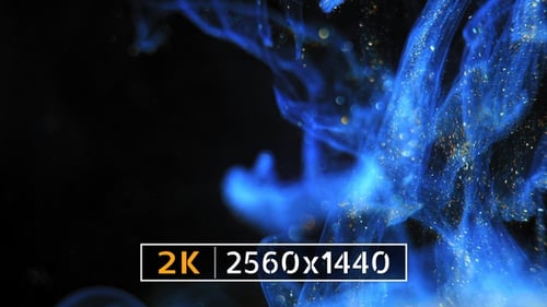 Abstract Blue Cloud with Gold Glitter in Dark Space