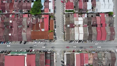 Aerial look down rooftop of old town