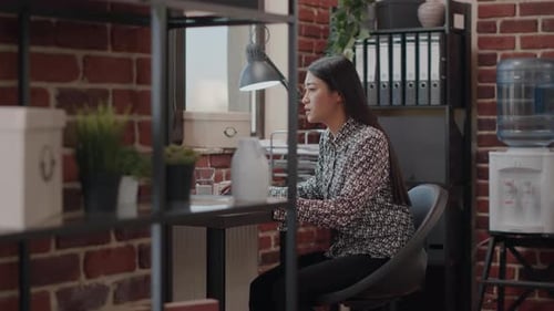 Close Up of Overwhelmed Business Woman Working Under Pressure