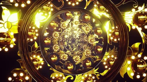 Luxurious Golden Ornate Tunnel with Glowing Spheres Loop