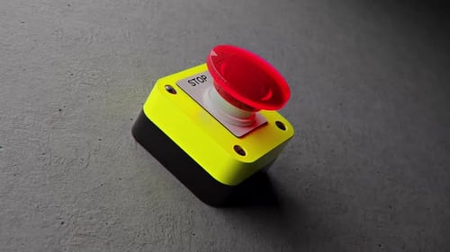 Industrial Stop Button Press with Glowing Light