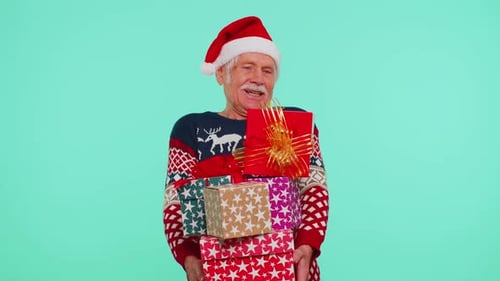 Senior Man With Gifts, Christmas Sweater