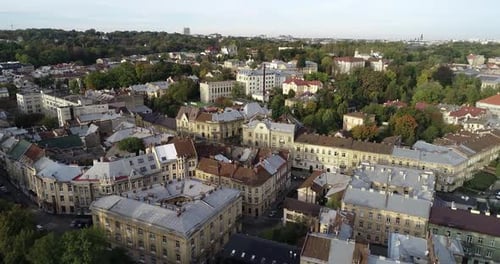 Aerial View of European City Buildings and Architecture