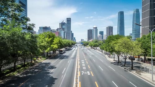 Time lapse of busy traffic and modern buildings in Beijing city , China.