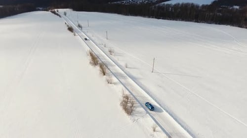 Car on Winter Road. Winter Landscape.