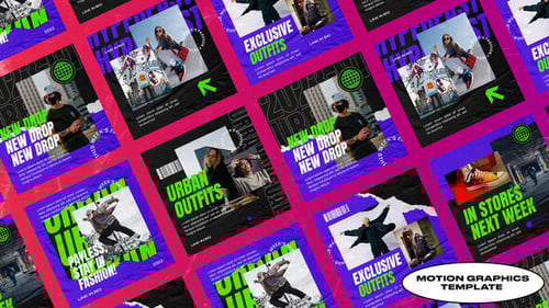 Dynamic Fashion Social Media Posts with Neon Glitch Effects