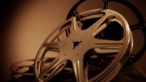 Vintage Film Reels in Golden, Directional Lighting