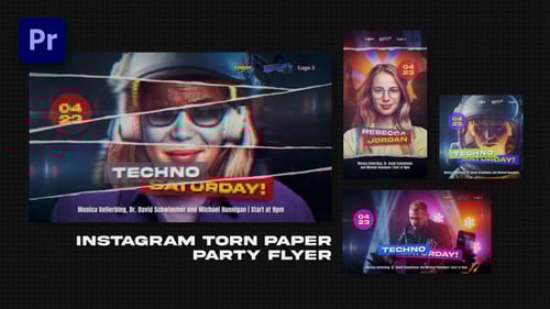 Dynamic Glitch Party Flyer with Torn Paper for Social Media