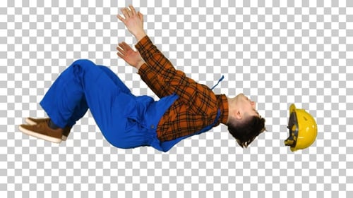 Funny construction worker making a flip, Alpha Channel