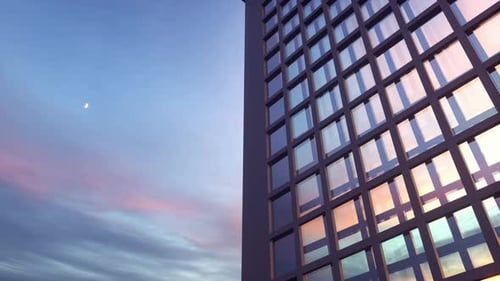 Beautiful Abstract Skyscraper Facade Moving Seamless Loop with Sky Reflections
