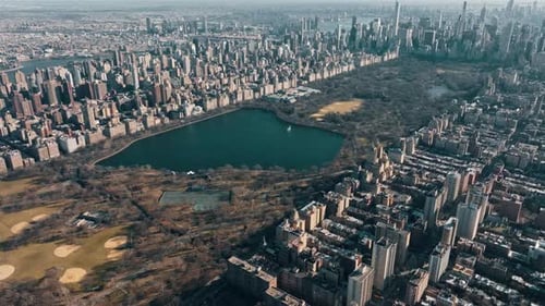 View on Central Park Buildings and Skyscrapers From Air