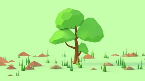Minimalist Cartoon green tree moving animation loop 3d render 4k