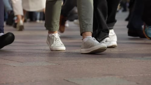 Crowd of Pedestrians on the Busy Street Legs Closeup