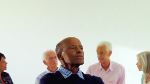 Senior man sitting at health center 4k