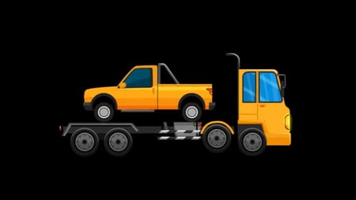 Flat Design Tow Truck Carrying Pickup Driving Loop