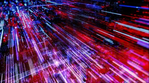 Abstract digital virtual city with technology and connection. 3D render 4K loop