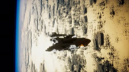 Futuristic Spaceship Orbiting a Distant Alien Planet