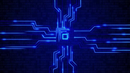 Abstract Blue Circuit Board Technological Network.