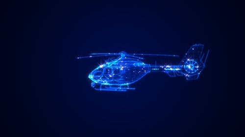 Futuristic Holographic Helicopter 3D Wireframe Rotation Loop